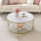 Table Basse - VASAGLE - Façon Marbre - Support en Verre Trempé - Moderne - Blanc Marbré et Doré Métallique