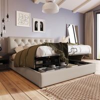 Lit capitonné 160 x 200 cm, Cadre de lit moderne, Tête de lit réglable, Lit double avec fonction hydraulique et rangement