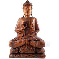 Statue Bouddha assis XXL en bois massif sculpté main - Import Asie - Marron