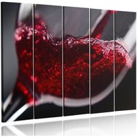 Tableau Décoration Murale XXL Verre de vin rouge 5 Panneaux 200x100 cm Impression sur Toile intissee la Cuisine Restaurant Bar