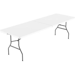 TABLE DE JARDIN  Table en Plastique Robuste, Table Pliante Transportable, 240 x 76 cm, Blanc, Pliable en deux, Matériau:  HDPE