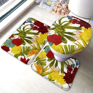 TAPIS DE BAIN  Lot de 3 tapis de bain antidérapants en flanelle avec motif floral - Marque - Jaune - 50 x 80 cm - Lavable
