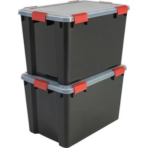 BOITE DE RANGEMENT IRIS OHYAMA Lot de 2 boîtes de rangement hermétiques Air Tight Box AT-LD - Plastique - 70 L - 59 x 39 x 38 cm - Noir et Rouge