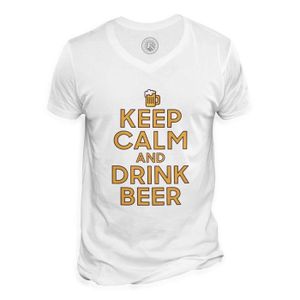 T-SHIRT T-shirt Homme Col V Keep Calm and Drink Beer Parod