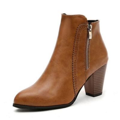 Lroey Reoly Bottines Talon Bloc Femme - Talons Hauts Bout Carré - Zip - Tailles 32-48