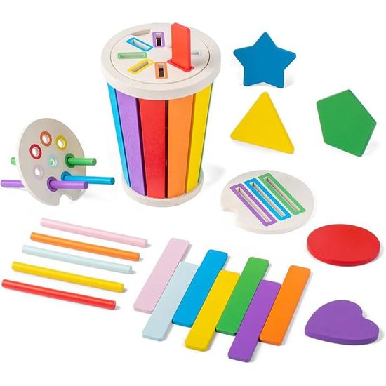 VMUTGA Jouet Montessori En Bois Tri Couleurs – 16 Bâtons Et 1 Récipient – Apprentissage Motricité Et Couleurs Pour Bébé 1-3 Ans