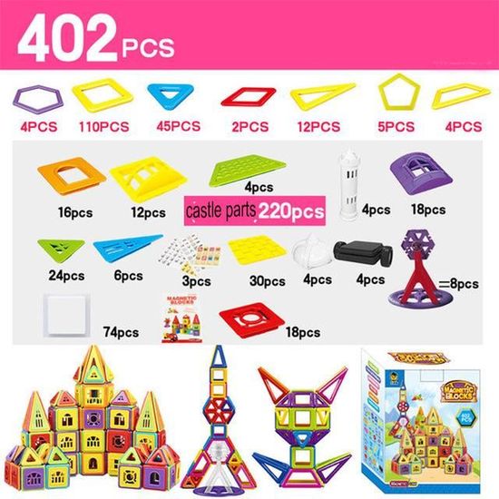 AOMIKS Blocs Magnétiques 173 Pièces – Tuiles De Construction Macaron 3D, Jouet Éducatif STEM Avec Roues, Sac De Rangement – Cadeau Fille Garçon