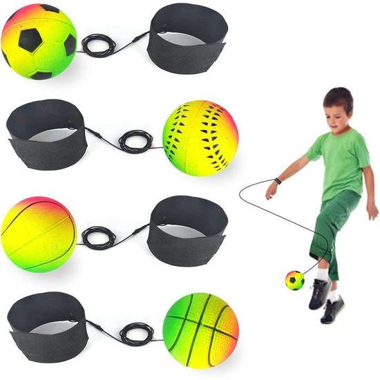 Lot de 4 balles sautantes avec corde – Balle de retour au poignet sur corde élastique