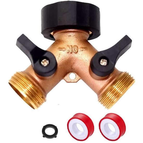 Raccord Y Laiton 2 Voies Avec Robinets - Pour Robinet Jardin/machine à Laver - Double Sortie Eau
