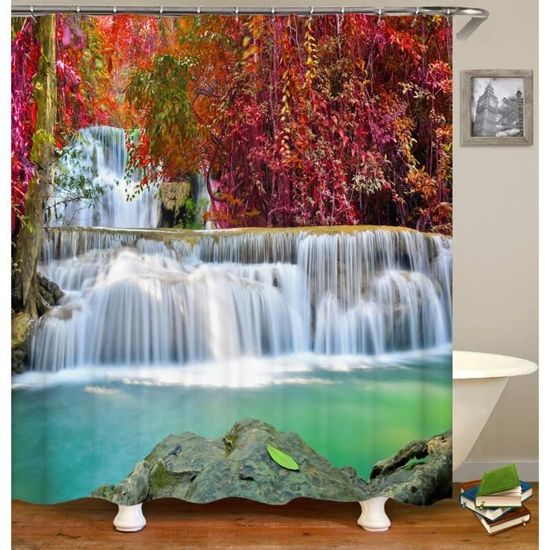 Rideau De Douche Art Abstrait Multicolore - Motif Feuille Pourpre, Texture Bois, Polyester Imperméable 150x180 Cm Avec Crochets