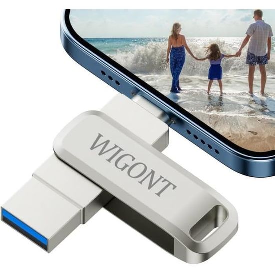128 Go Cle USB pour iphone, 3 en 1 Cle USB, Livré avec Un Adaptateur Autonome de TypeC. Clé USB
