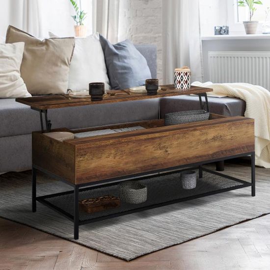 Table Basse Avec Plateau Bois Et Pied X Noir - ALICIA | ID Market