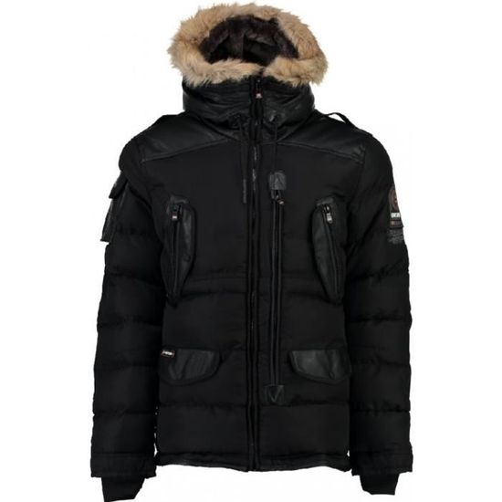 Doudoune Geographical Norway Pour Homme - Modèle Beachwood, Noir, Bimatière Avec Capuche Et Poches Zippées