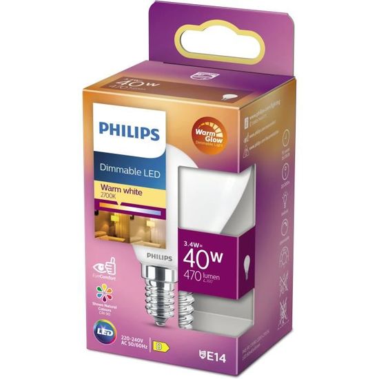 PHILIPS Ampoule LED Sphérique E14 40W Blanc Chaud Dépolie — free download
