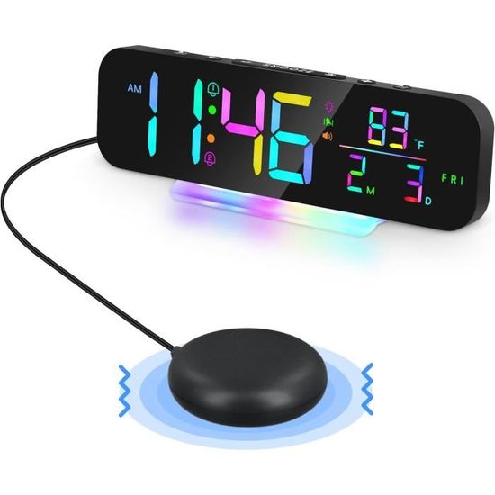 Réveil Fort Netzu 115dB Pour Dormeurs Profonds - Écran RGB, 5 Luminosités, 4 Volumes - Alimentation Secteur/Piles
