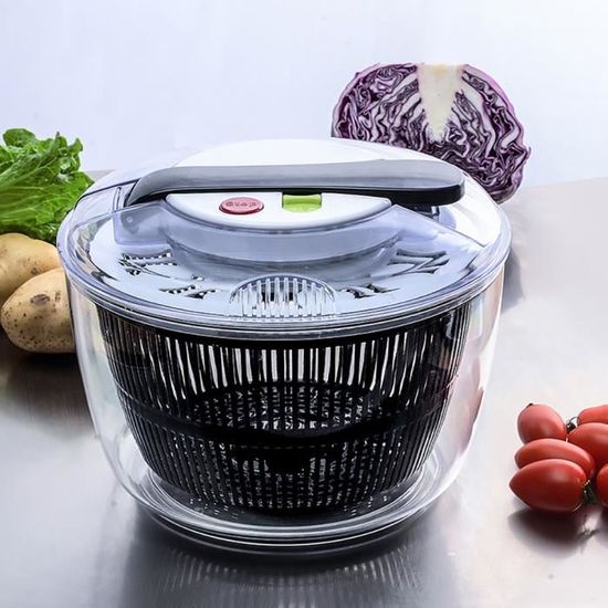 Essoreuse à Salade Manuelle 7 Litres TSTSM - Grande Capacité, Bouton Stop Rapide - Pour Laitue, Épinards, Légumes Frais