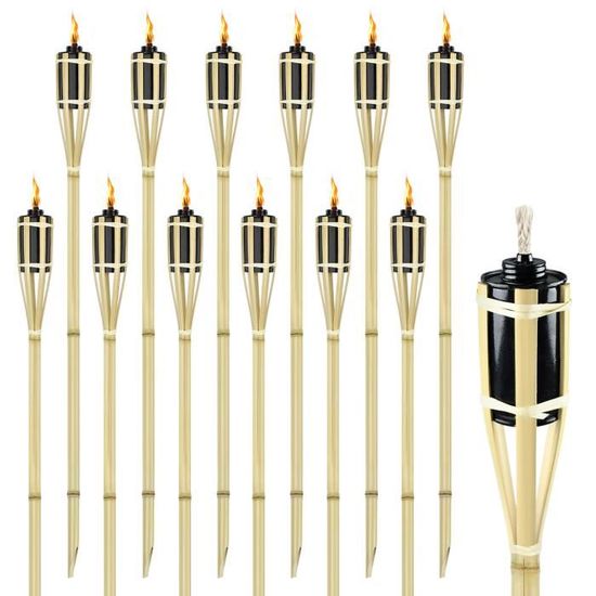 UISEBRT Flambeaux de Jardin pour l'extérieur Set de 12 Torche de Bambou avec Mèche d'ambiance Décoration Lampe à Huile Hauteur 90cm