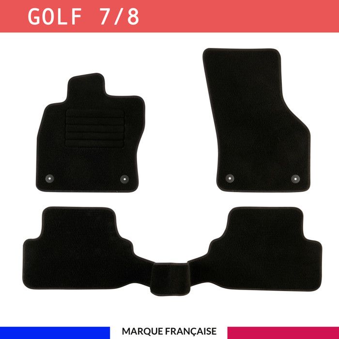 Tapis de sol voiture - Sur mesure pour VOLKSWAGEN GOLF 7 / GOLF 8 (dès 11/2012) Antidérapant - 3 pièces : Protection arrière