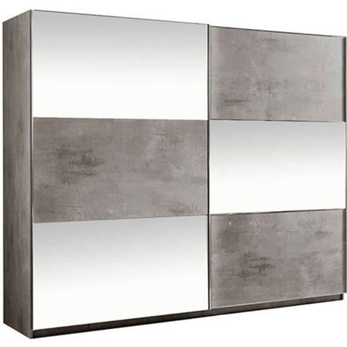 SIROLO LAQUE MARBRÉ TAUPE ARMOIRE 180 MODERNE : L'Armoire 2 Portes Mosaïque Bois et Miroirs Coulissantes