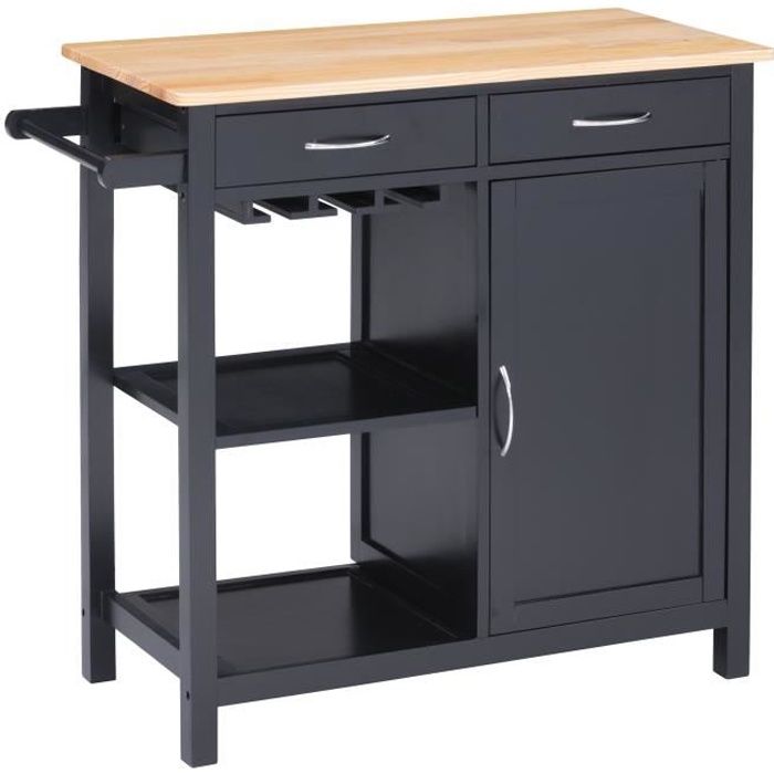 ANDRIA Desserte cuisine plateau pin massif L 82 cm - Noir laqué