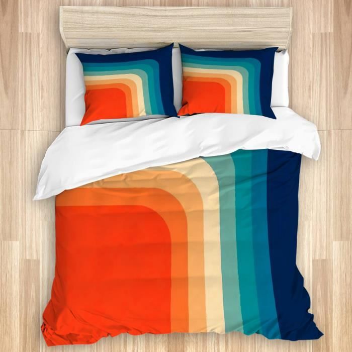 Housse De Couette 200x200 Cm Rétro Années 70 | Motif Vagues Abstraites Vertes | 2 Taies D'oreiller 65x65 | Microfibre Douce