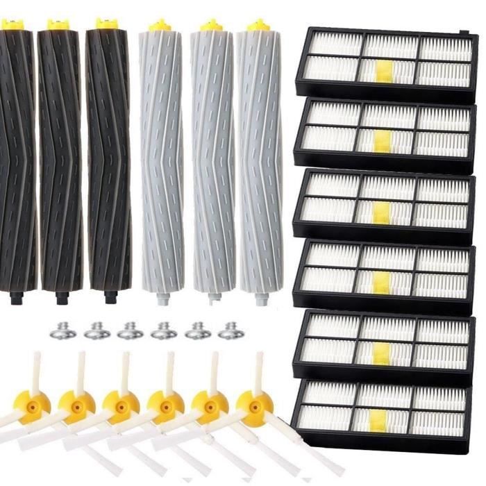 Accessoire d'aspirateur pour iRobot Roomba 800 serie 6 filtres HEPA + 6 brosses latérales + 3 paires extracteurs de débris rotatifs