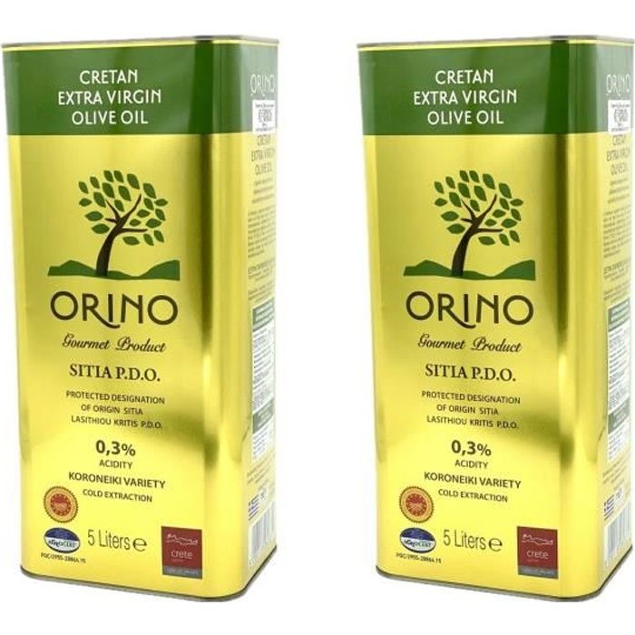 Lot 2x Huile d'olive crétoise extra vierge AOP - ORINO - bidon 5 litres