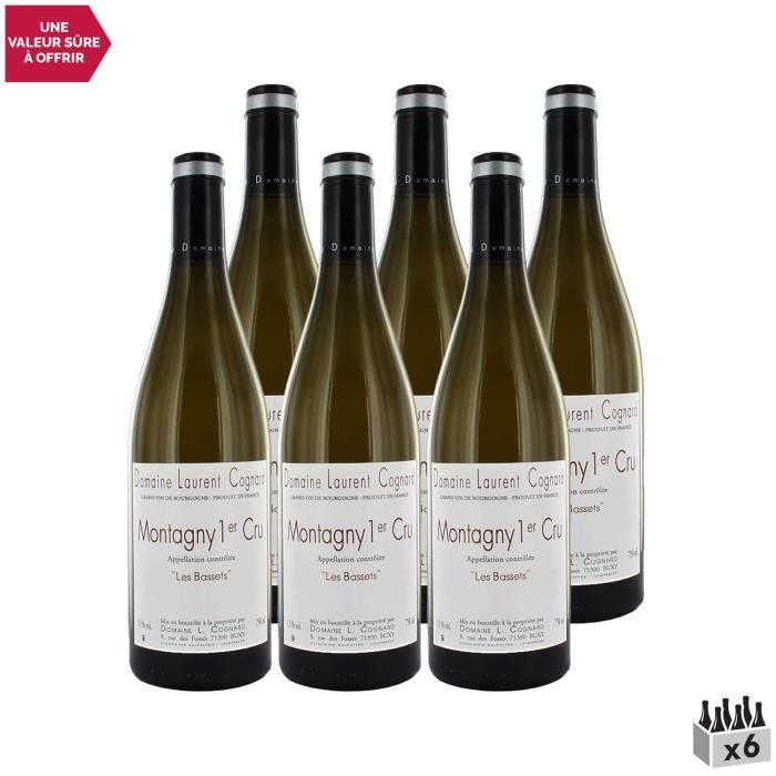 Montagny 1er Cru Les Bassets Blanc 2016 - Lot de 6x75cl - Domaine Laurent Cognard - Vin AOC Blanc de Bourgogne
