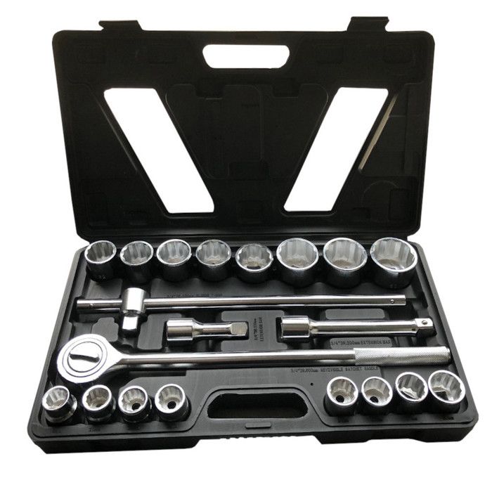 Coffret 20 pcs avec douilles 12 pans 3/4- de 19 à 50 mm avec cliquet réversible -spécial poids lourd- - 340212 - Beast