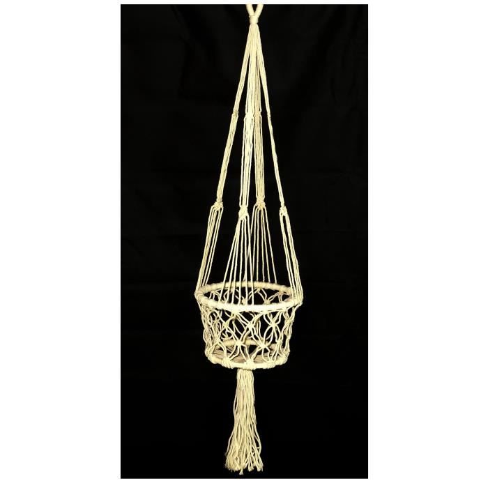 Suspension Pot de Fleur Intérieur Extérieur Déco Jardin Plante Suspendues Cache Pot Macramé Coton Blanc