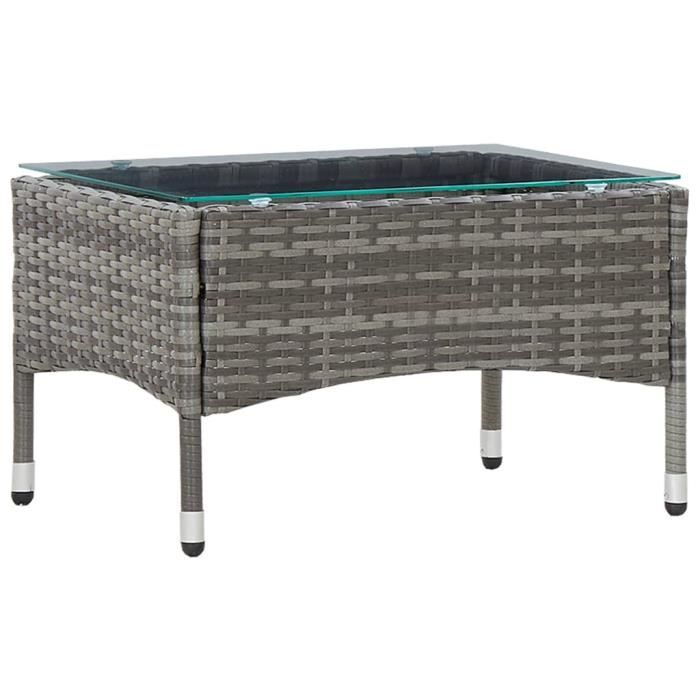 BEAU-Table basse de jardin, Table d'extérieur ,Table de balcon Gris 60x40x36 cm Résine tressée3407