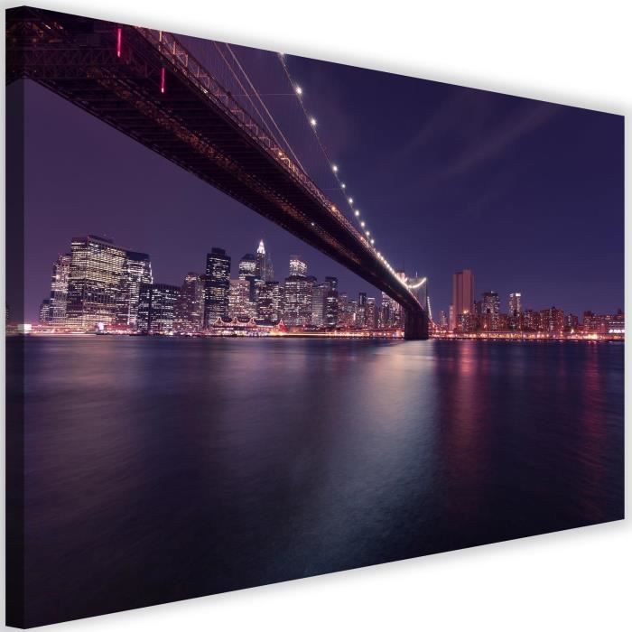 Tableau Impression moderne sur toile Image Cadre déco Canevas New York Nuit Architecture 90x60