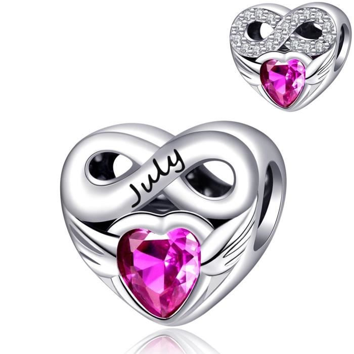LaMenars July Birthstone Heart Bead Fit Original Pandora Charm Bracelet Genuine 925 Sterling Silver For Women Jewelry DIY Making