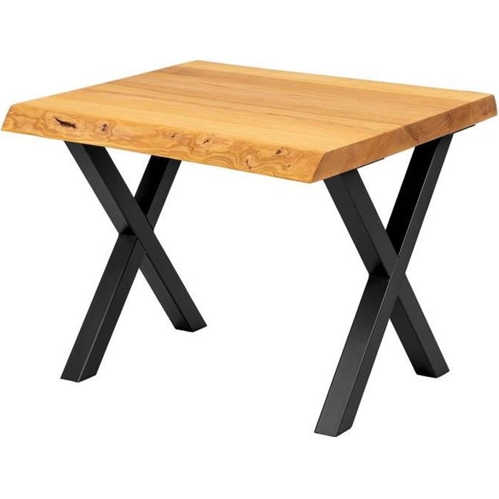 LAMO MANUFAKTUR Table basse en bois - industriel - salon - 60x60x47cm - frêne rustique - pieds métal noir - modèle design