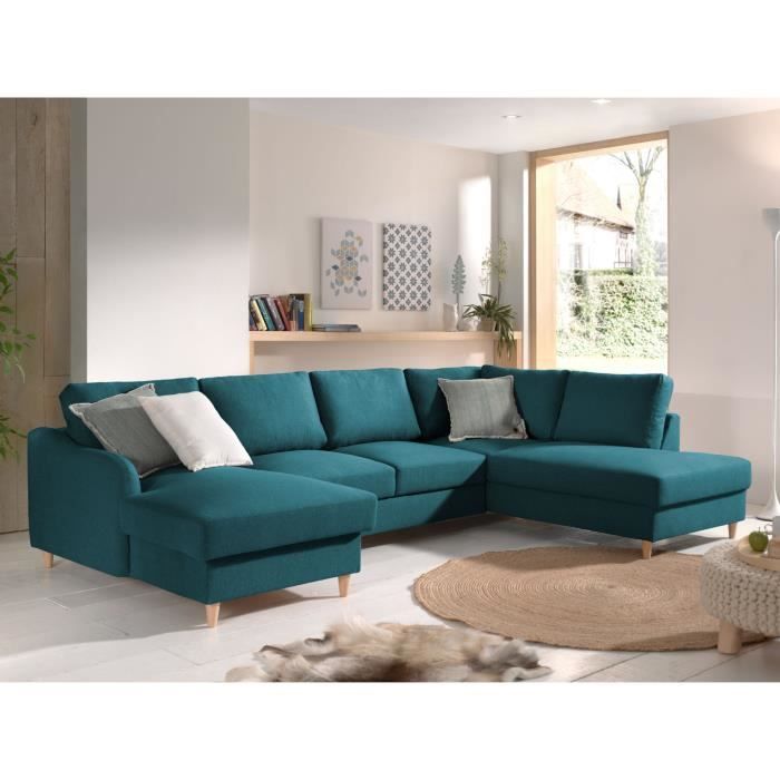 Canapé d'angle 7 places Bleu Tissu Scandinave Panoramique