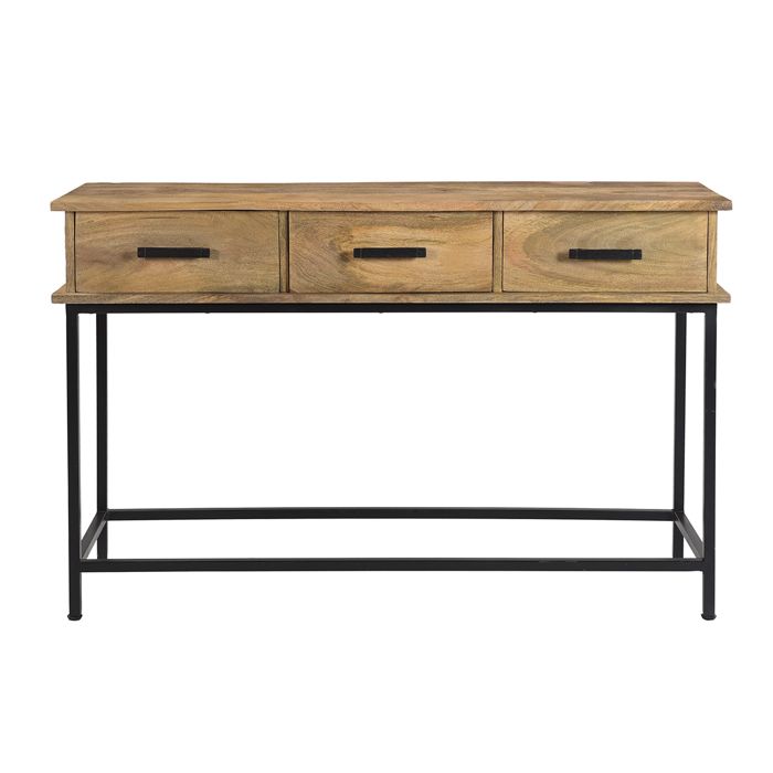 Miliboo - Console 3 tiroirs manguier massif et métal L120 cm AROK