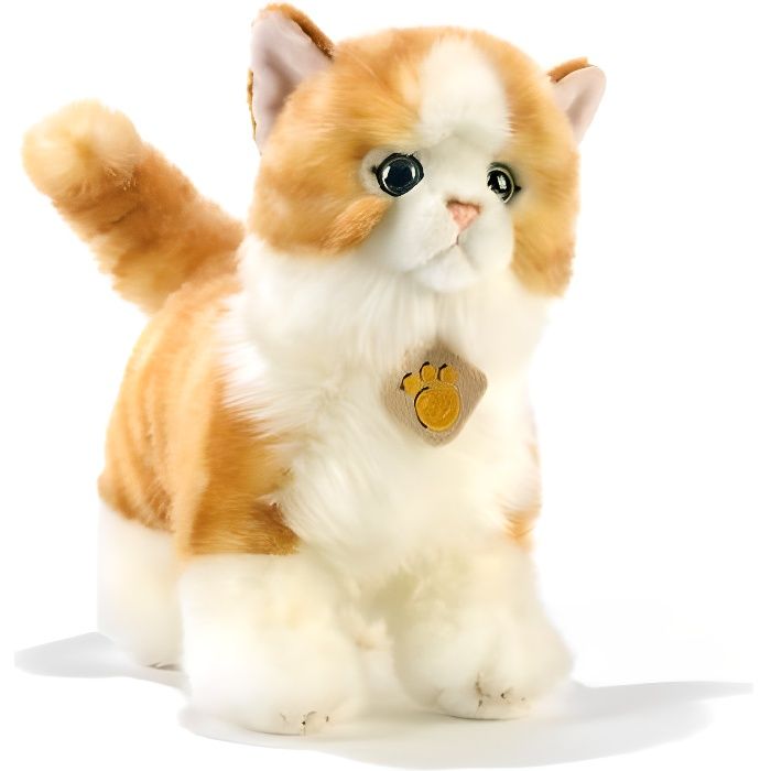Peluche chat roux et blanc 28 cm