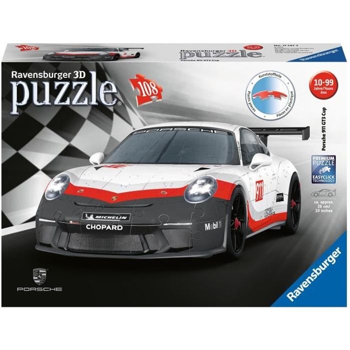 PORSCHE Puzzle 3D 911 GT3 Cup - Ravensburger - Véhicule 108 pièces - sans colle - Dès 8 ans