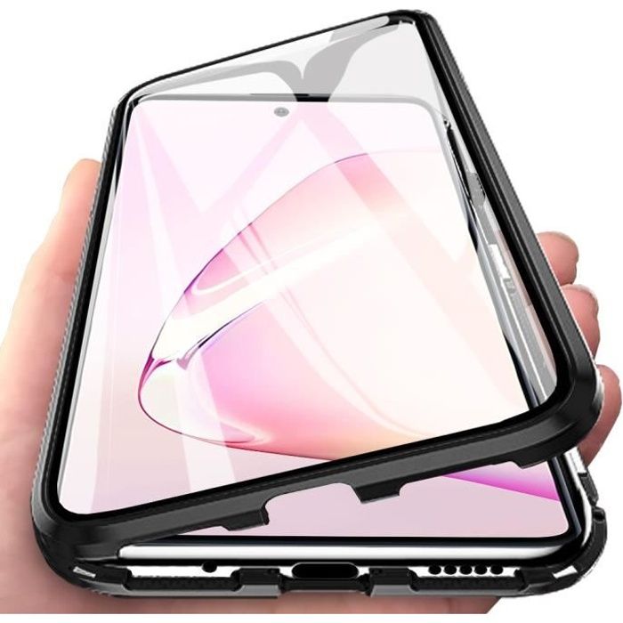 Galaxy Note 10 Lite Coque, Verre trempé Plein écran Magnétique Métal 360° Full Body Coque pour Samsung Galaxy Note 10 Lite Noir
