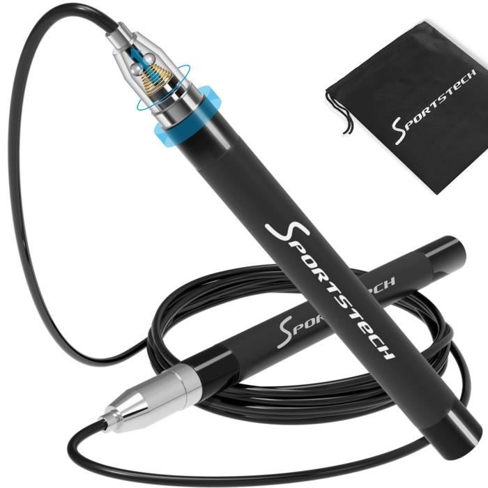 Sportstech Corde à Sauter RJX200 Professionnelle High-Speed Rope avec système Self-Lock de Corde à roulement réglable