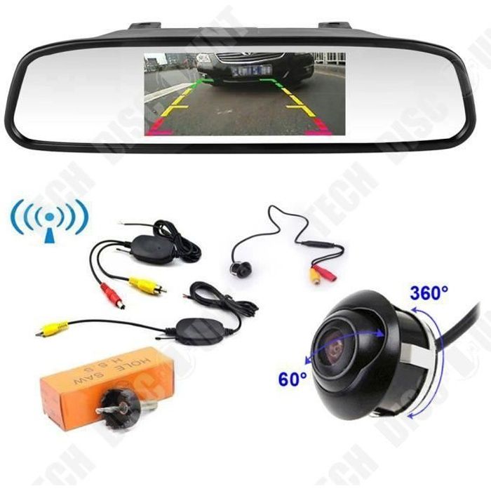 TD® Inverseur automatique sans fil inversé-caméra de recul automatique rotative à 360 °+rétroviseur de voiture TFT LCD 4,3 pouces