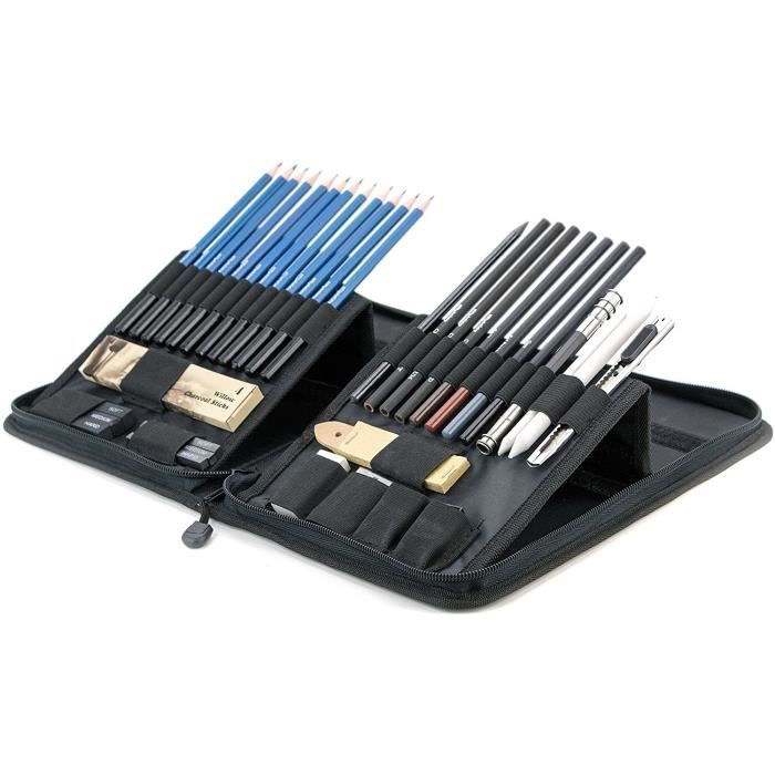 Kit de dessin Kit de dessin professionnel croquis dessin crayons materiel dessin art peinture esquisse Étui à crayons 40pcs Set