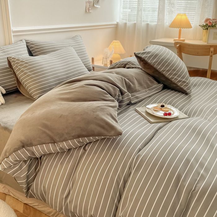 Housse de Couettes Parure de Lit 4 Pièces 200x 230cm Ensemble de Literie avec 2 Taies doreillers et 1 Drap de lit F