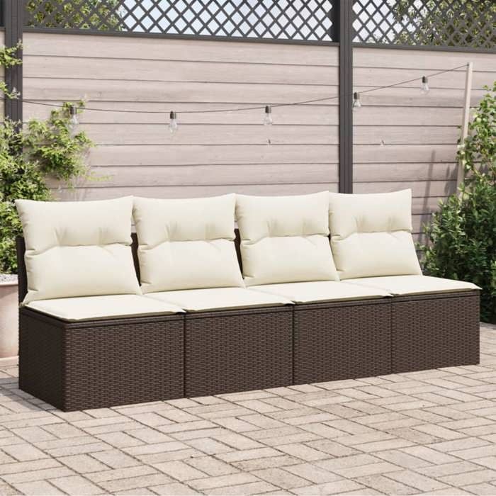 NEUF Canapé de jardin - avec coussins - 4 places marron résine tressée - 220x62x69 cm - 366203