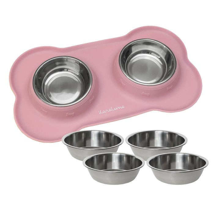 Comparer les prix de Tapis pour écuelle avec 4 gamelles - KaraLuna - Ecuelle pour chien et chat - Gamelles pour chiens - Tapis Gamelle (S/rose)