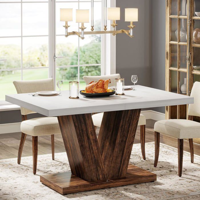 Finmind Table à manger pour 4 personnes 120 x 75 x 80 cm avec base lourde en bois pour la maison la salle à manger Marron