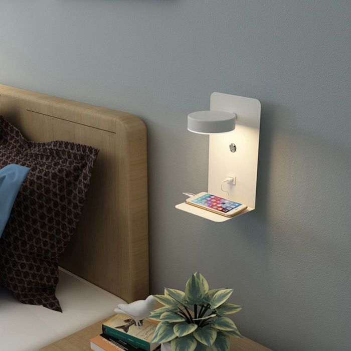 Applique Murale LED avec Joli et Port de Chargement USB Design Moderne Disponible en Blanc 9W