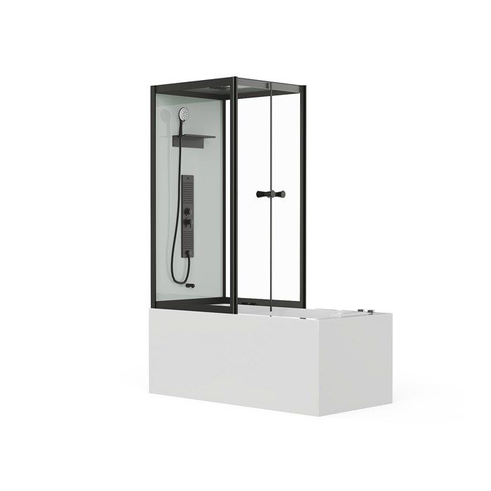 Baignoire douche - L150 x P75 x H215 cm - Profilés noirs - 100 microjets et 6 gros jets - DARIA II