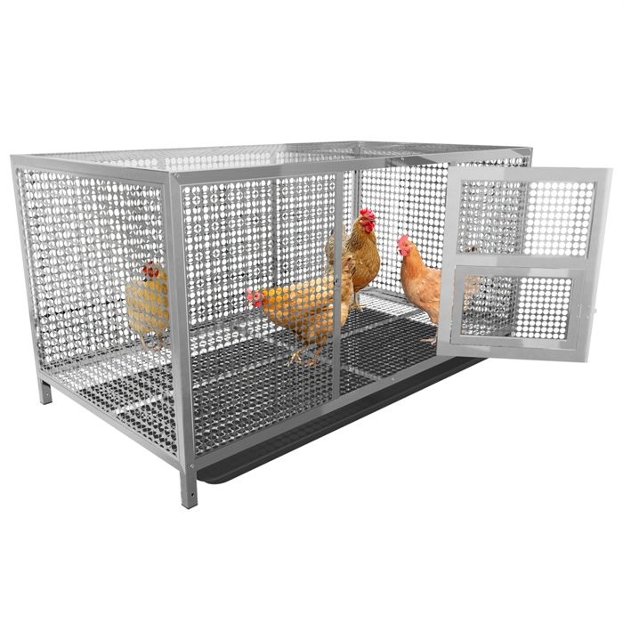 Comparer les prix de Cage à Poulets en Acier Inoxydable - Enclos Poulailler Résistante et Antirouille - Plateau Facile à Nettoyer - 110x60x60cm