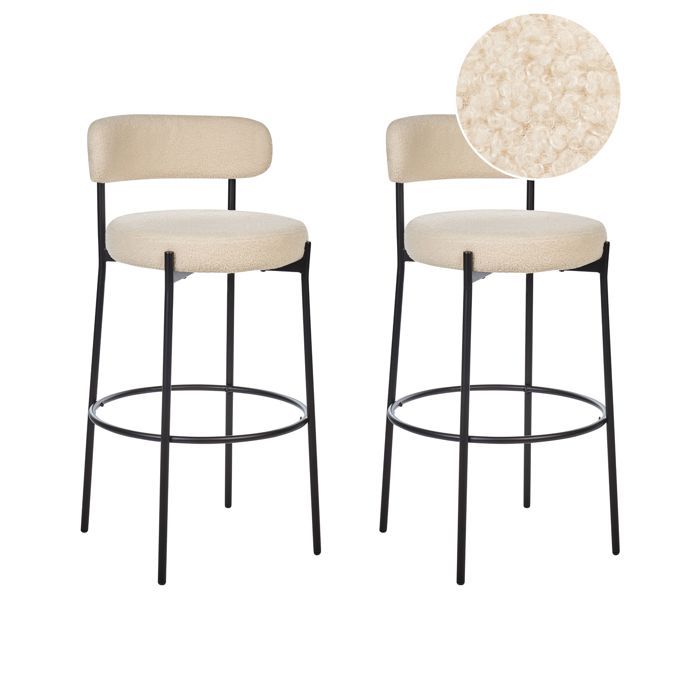 Lot de 2 chaises de bar ALLISON Bouclé Beige clair Lot de 2 chaises de bar ALLISON Bouclé Beige clair